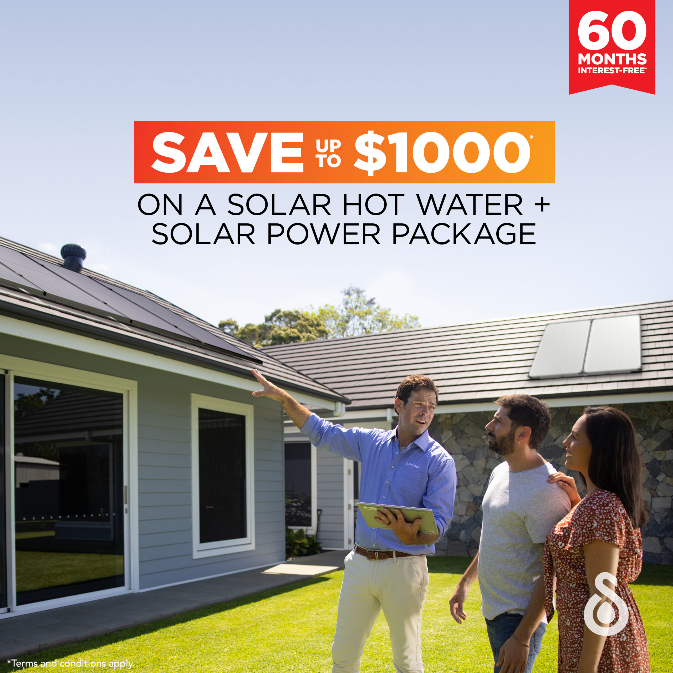 Offer from Solahart for 60 months interest-free on their solar power system. 